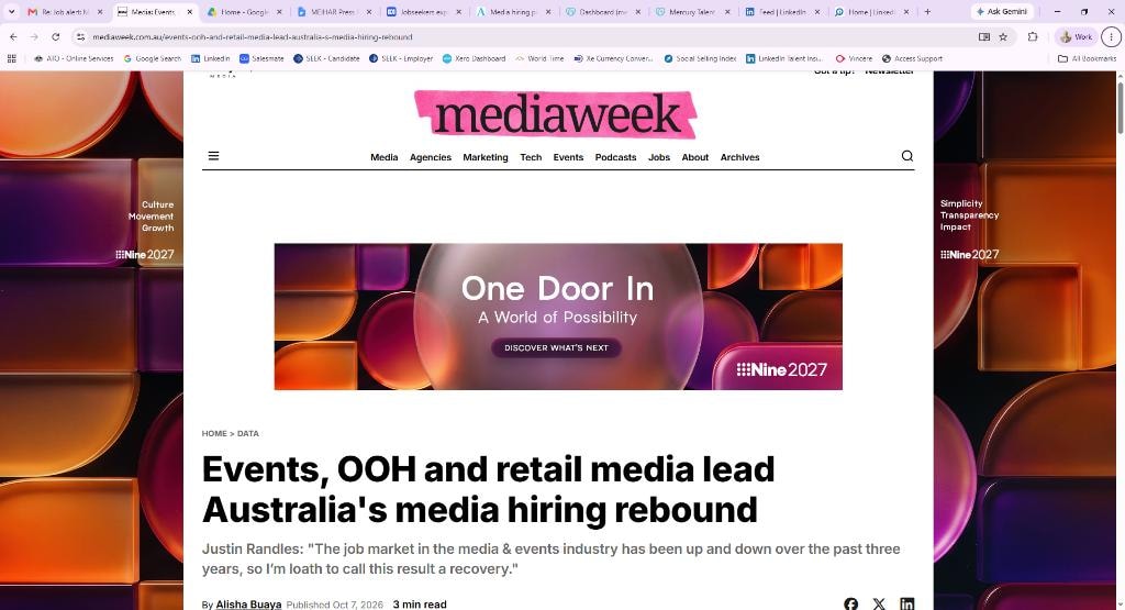 Events, OOH and retail media lead Australia's media hiring rebound