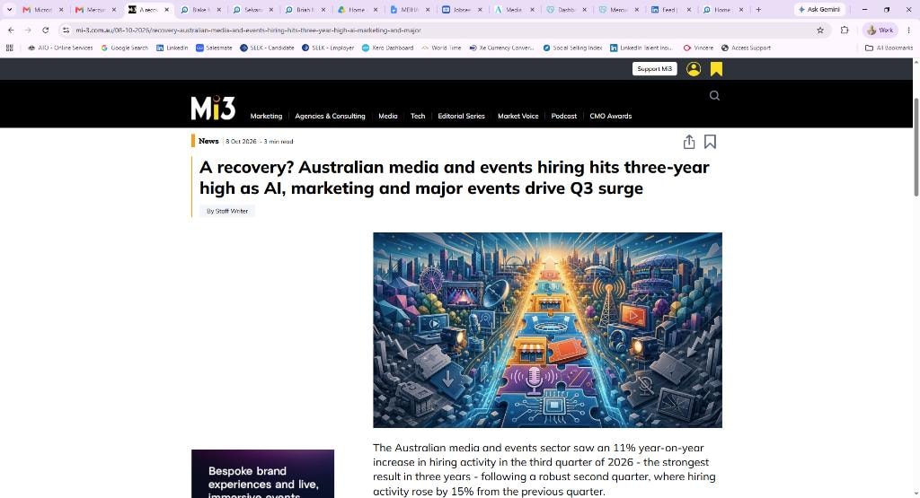A recovery? Australian media and events hiring hits three-year high as AI, marketing and major events drive Q3 surge